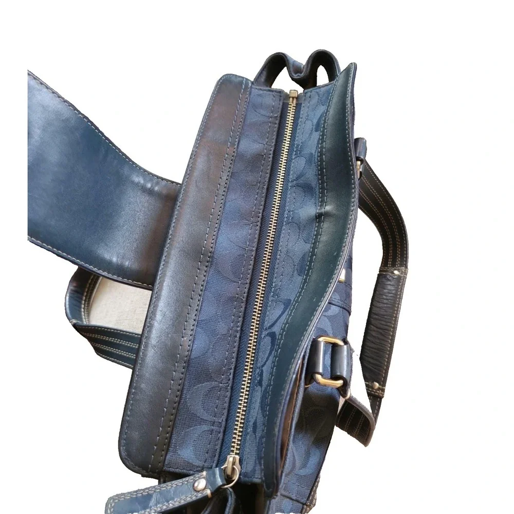 COACH Y2K Hamptons Blue Logo C Jacquard Satchel Shoulder Bag Turnlock Silver